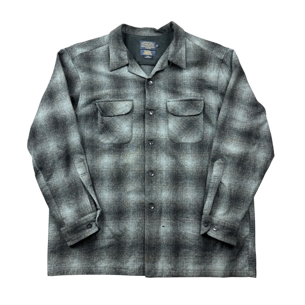 Pendleton Mens XL Original Board Shirt Flannel Grey Black Ombre Plaid Wool